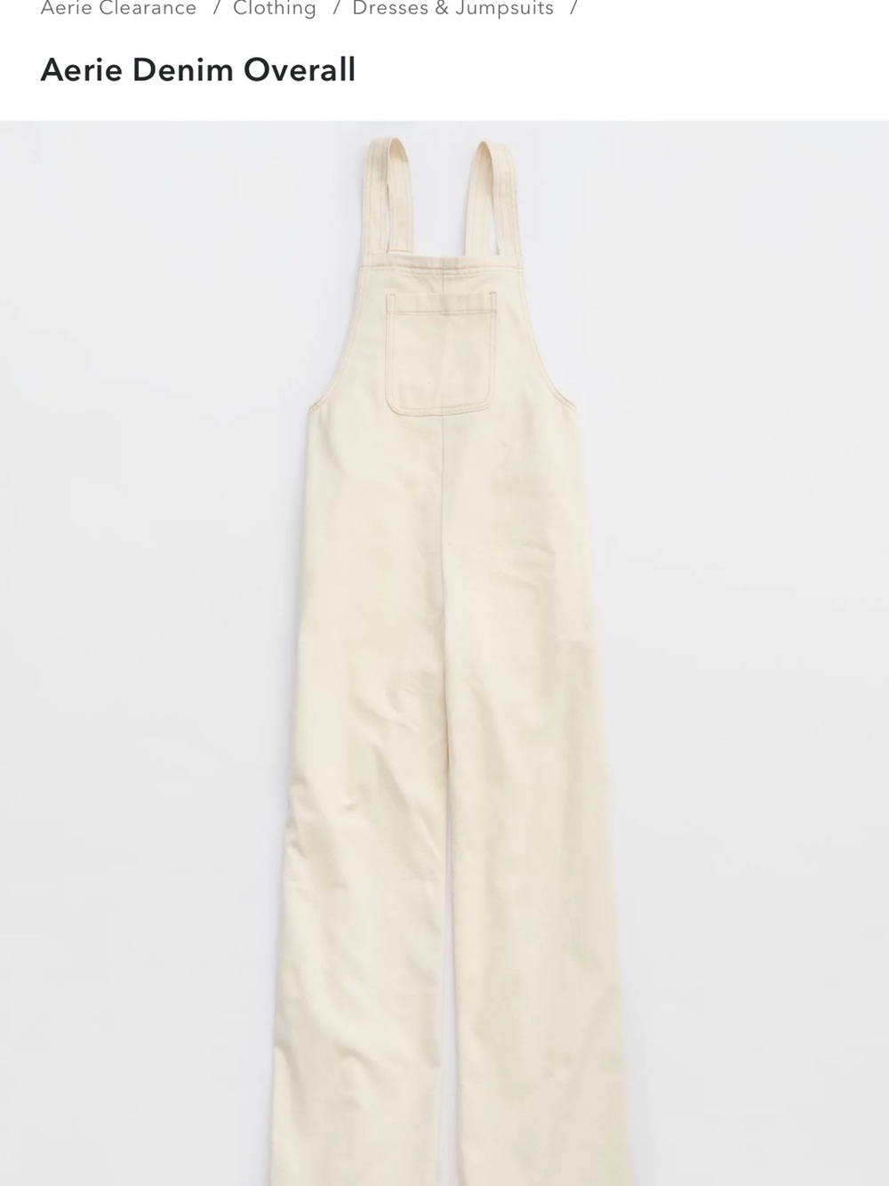 aerie Cream Wide-Leg Denim Overall Jumpsuit